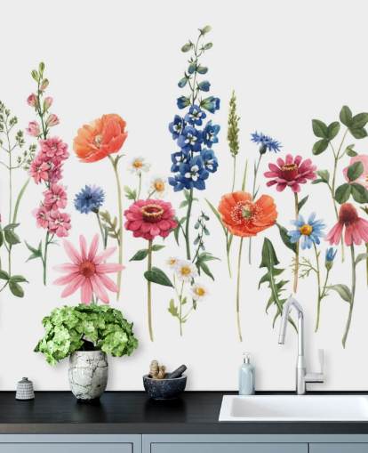 kleurrijke weide bloemen behang