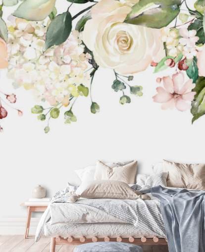 carta da parati murale con fiori da appendere personalizzati rosa pallido e verde salvia chiamato Romantic Flower Chandelier per sale da pranzo carta da parati murale con fiori da appendere personalizzati rosa pallido e verde salvia chiamato Romantic Flower Chandelier per sale da pranzo