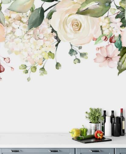 lyserød og salviegrøn brugerdefinerede hængende blomster tapetmaleri kaldet romantisk blomsterlysekrone til spisestuer