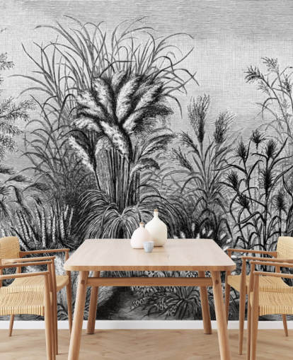 Schwarz-Weiß illustrierte antike Dschungeltapete