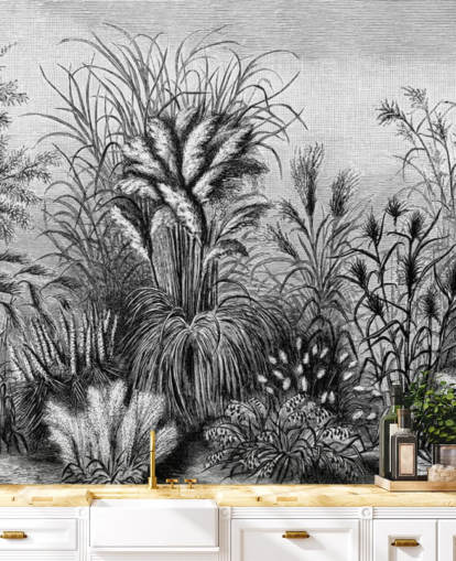 papier peint jungle antique illustré en noir et blanc papier peint jungle antique illustré en noir et blanc