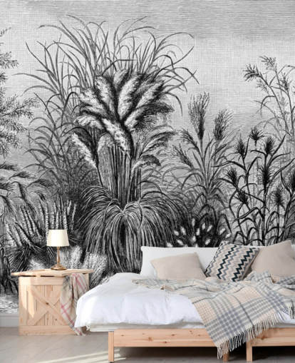 papier peint jungle antique illustré en noir et blanc papier peint jungle antique illustré en noir et blanc