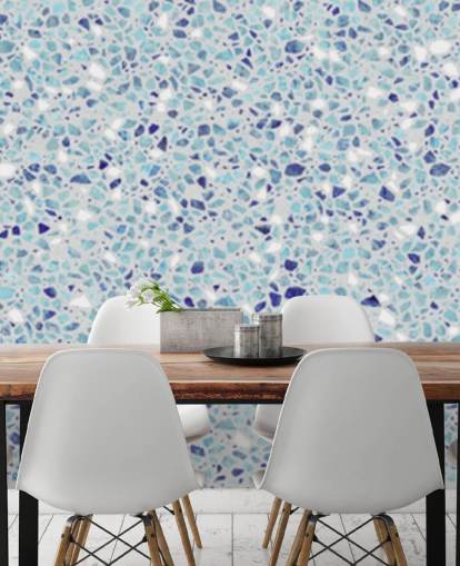 papel pintado terrazzo azul
