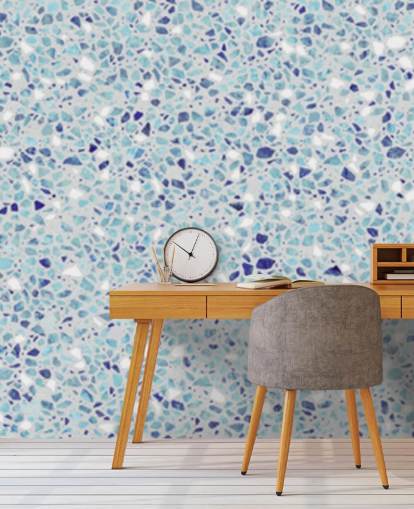 blauw terrazzo behang