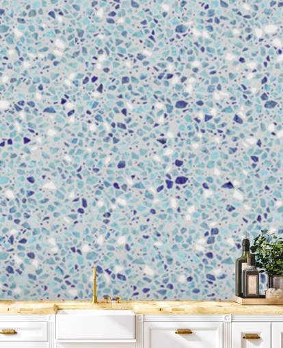 papel de parede azul terrazzo