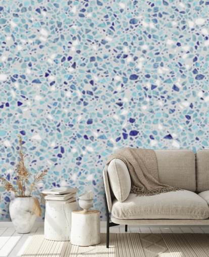 blauw terrazzo behang blauw terrazzo behang