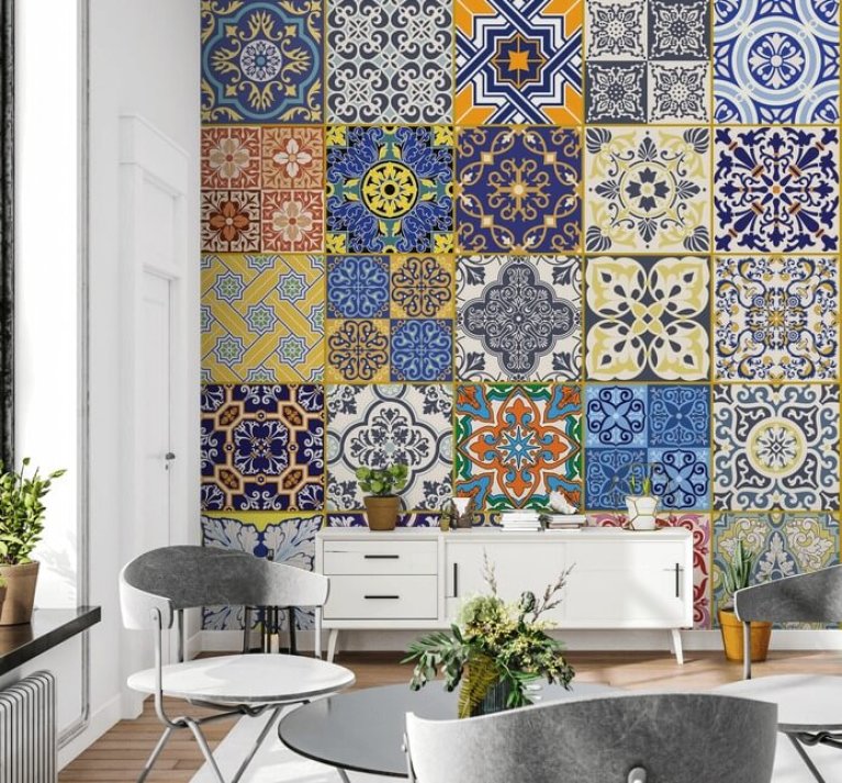 Wallpaper Design Ideas For a Tile-Like Feeling | Beautiful Homes