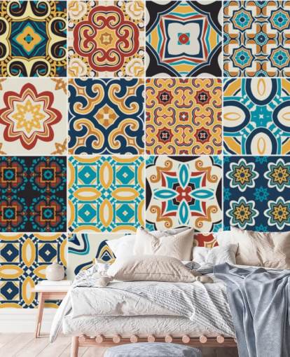 Moroccan Terracotta and Blue Tiles Wallpaper Moroccan Terracotta and Blue Tiles Wallpaper