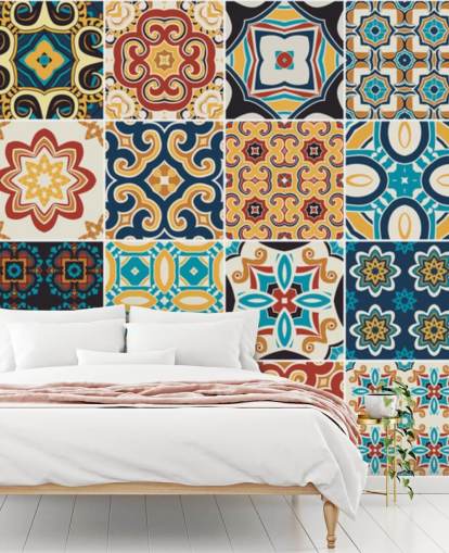 Moroccan Terracotta and Blue Tiles Wallpaper