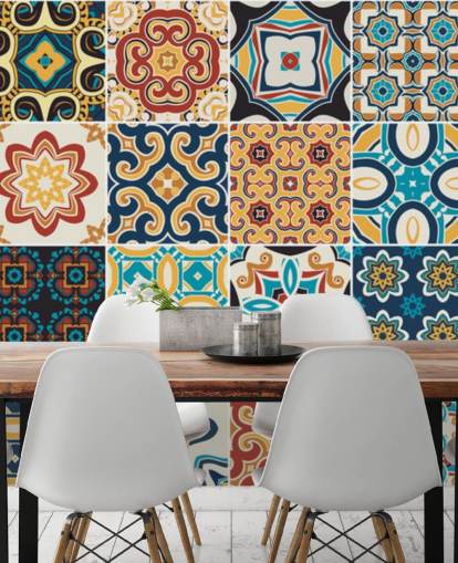 Moroccan Terracotta and Blue Tiles Wallpaper