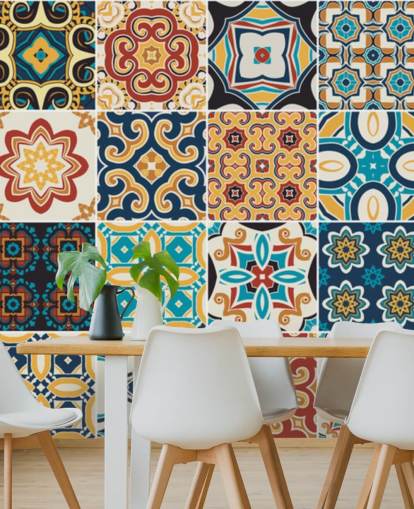 Moroccan Terracotta and Blue Tiles Wallpaper