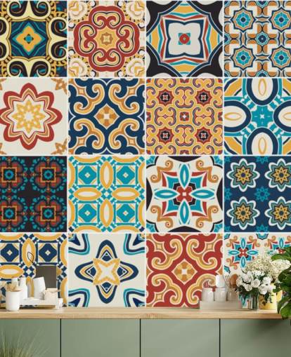 Marokkanske Terracotta og blå fliser Baggrund