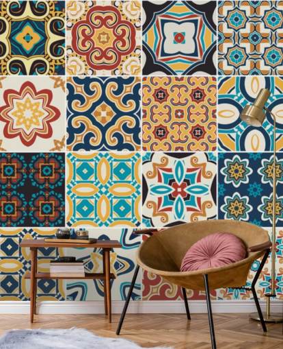 Moroccan Terracotta and Blue Tiles Wallpaper Moroccan Terracotta and Blue Tiles Wallpaper