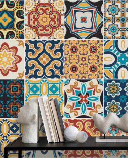 Moroccan Terracotta and Blue Tiles Wallpaper