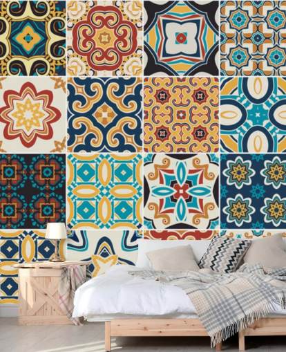 Papel pintado de terracota y azulejos azules marroquíes Papel pintado de terracota y azulejos azules marroquíes