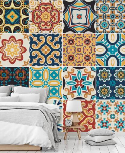 Marokkanske Terracotta og blå fliser Baggrund