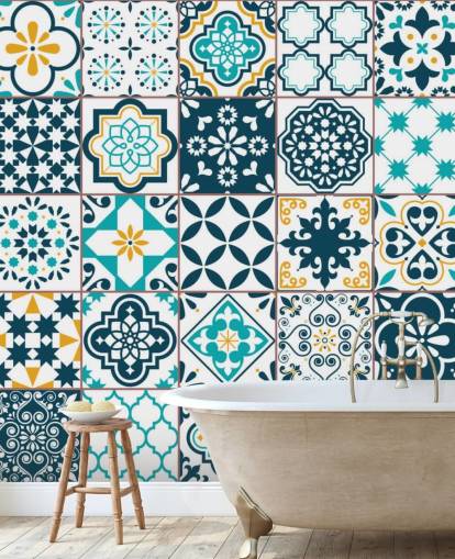 blue and mustard pattern tiles wallpaper blue and mustard pattern tiles wallpaper