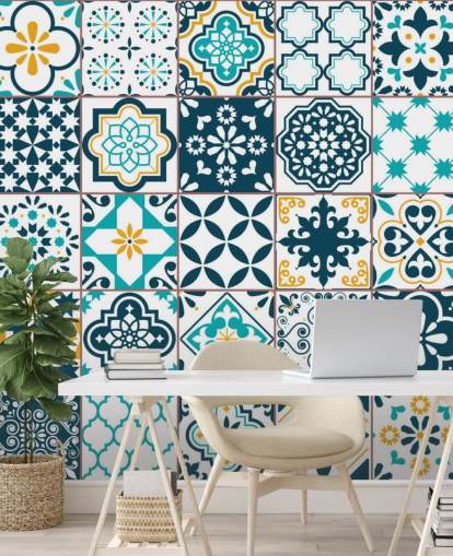 blue and mustard pattern tiles wallpaper blue and mustard pattern tiles wallpaper