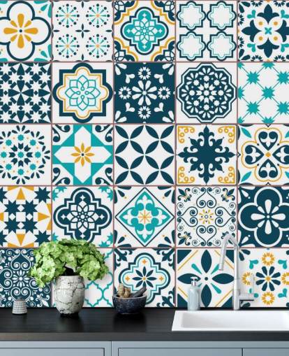 blue and mustard pattern tiles wallpaper blue and mustard pattern tiles wallpaper