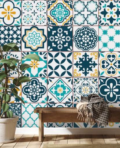 blue and mustard pattern tiles wallpaper blue and mustard pattern tiles wallpaper