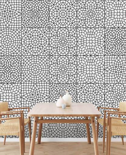 Mural de parede em mosaico preto e branco Mural de parede em mosaico preto e branco