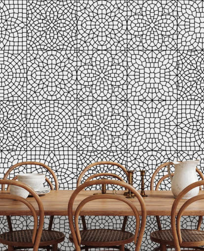Wandgemälde mit Mosaikfliesen in Schwarz und Weiß