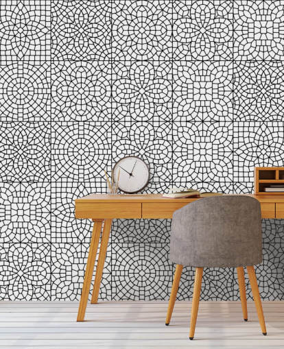 Wandgemälde mit Mosaikfliesen in Schwarz und Weiß