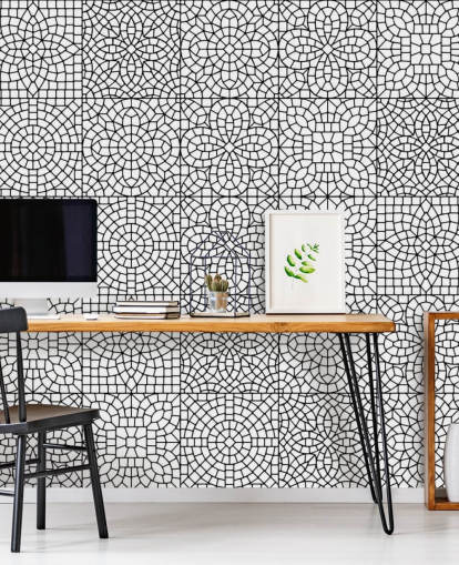 Mural de parede em mosaico preto e branco