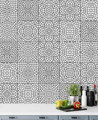 Mural de parede em mosaico preto e branco