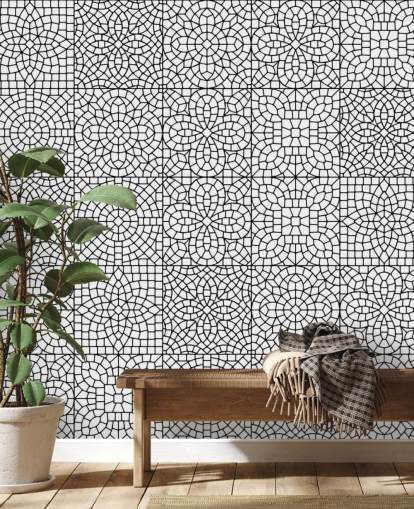 Mural de parede em mosaico preto e branco