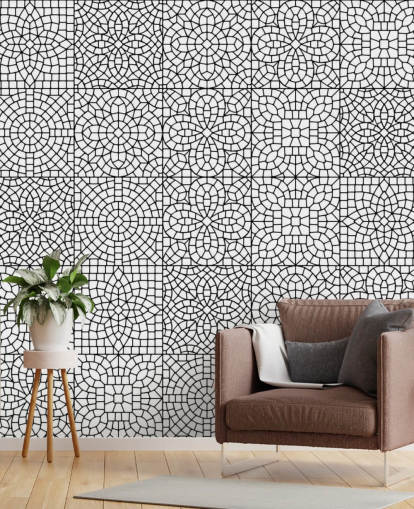 mural de pared de mosaicos en blanco y negro