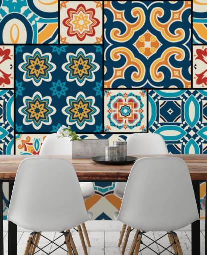 Orange and Blue Tiles Wallpaper