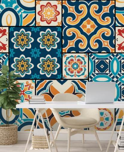 Orange and Blue Tiles Wallpaper