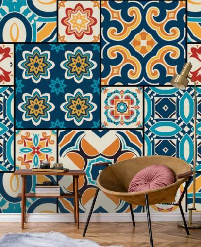 Orange and Blue Tiles Wallpaper