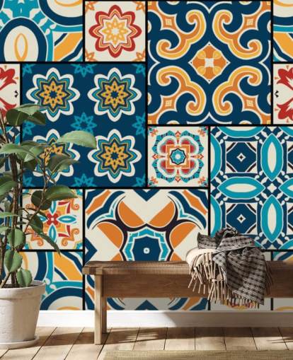 Orange and Blue Tiles Wallpaper