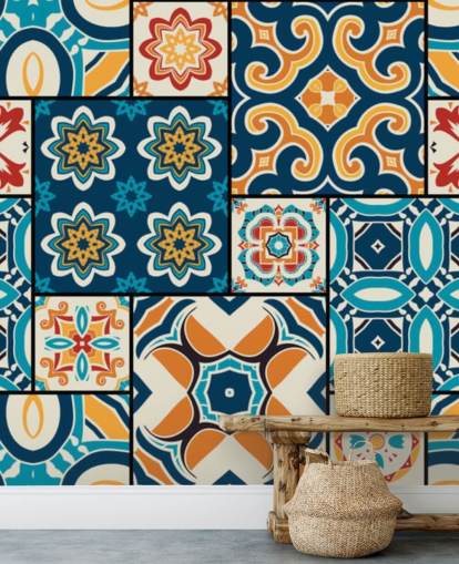 Orange and Blue Tiles Wallpaper
