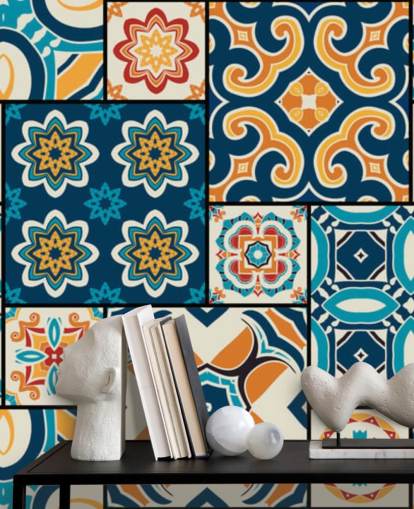 Orange and Blue Tiles Wallpaper
