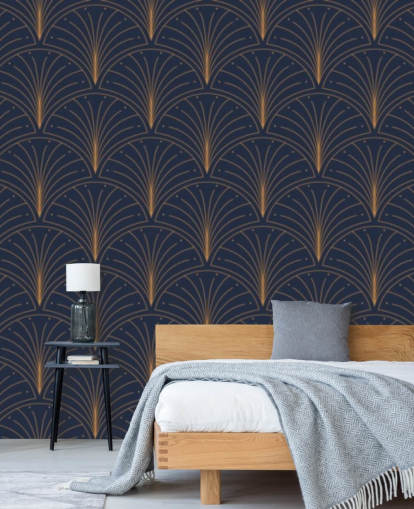 donkerblauw vintage patroonbehang