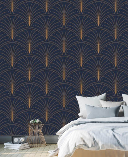 papel pintado azul oscuro con estampado vintage