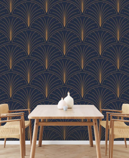 papel de parede padrão vintage azul escuro