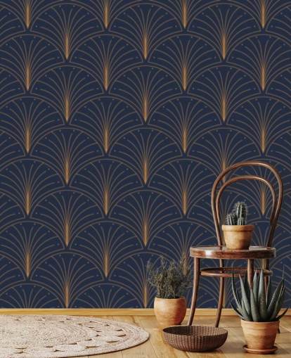 papel de parede padrão vintage azul escuro