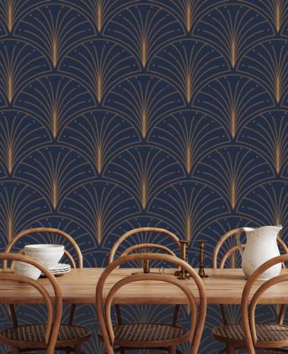 papel pintado azul oscuro con estampado vintage