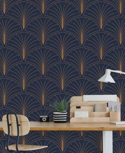 carta da parati con motivo vintage blu scuro