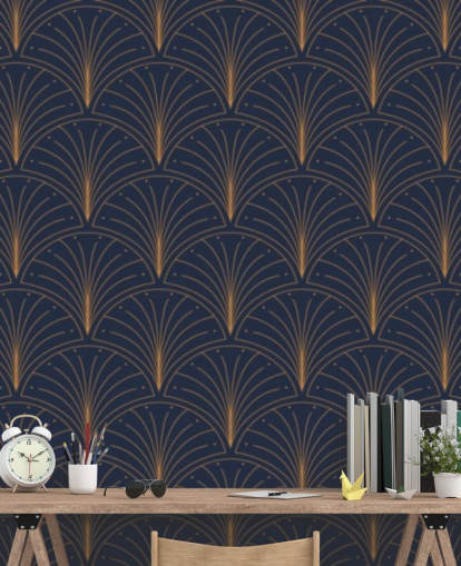 papel pintado azul oscuro con estampado vintage