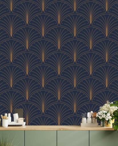 donkerblauw vintage patroonbehang