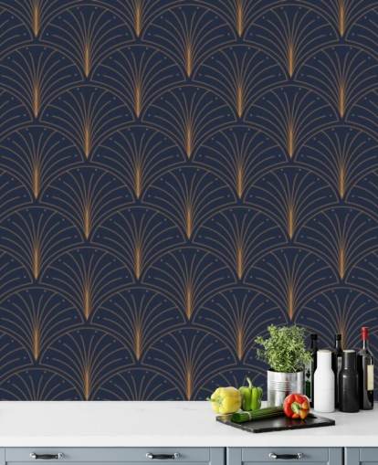 papel pintado azul oscuro con estampado vintage