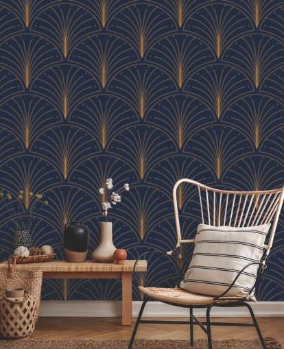 dark blue vintage pattern wallpaper