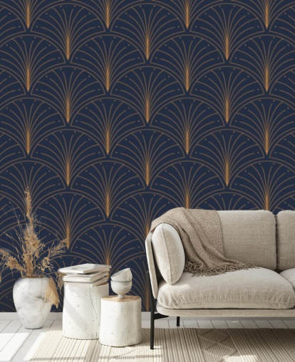 papel de parede padrão vintage azul escuro