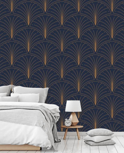 dunkelblaue Vintage-Mustertapete