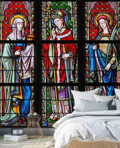 Farverige Saints Stained Glass Vindue Baggrund